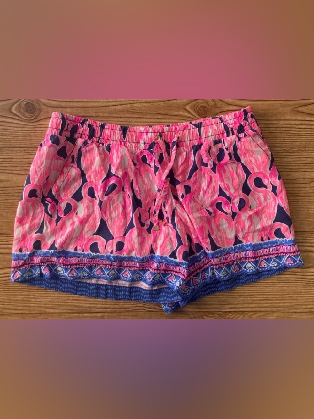 Lilly Pulitzer Katia Pull-on Soft Shorts Flamingo Print Size M Navy Pink Birds